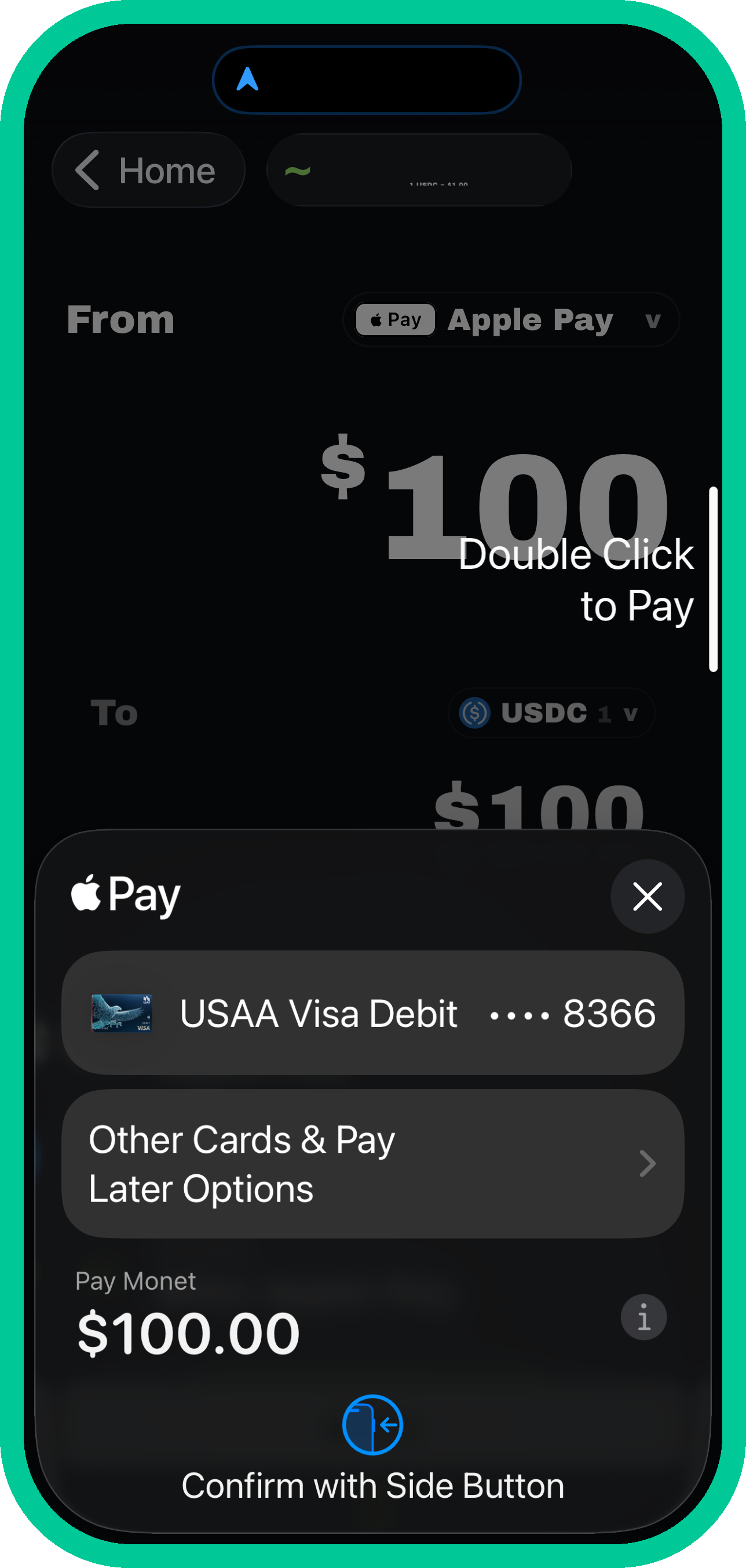 Buying Robinhood Chain tokens with Apple Pay in Monet