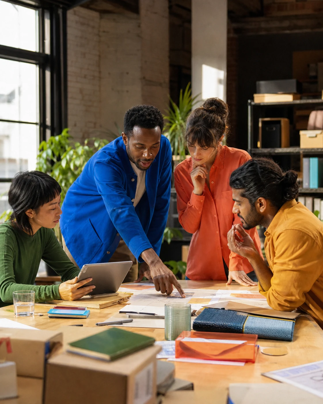 A small business team planning a project together