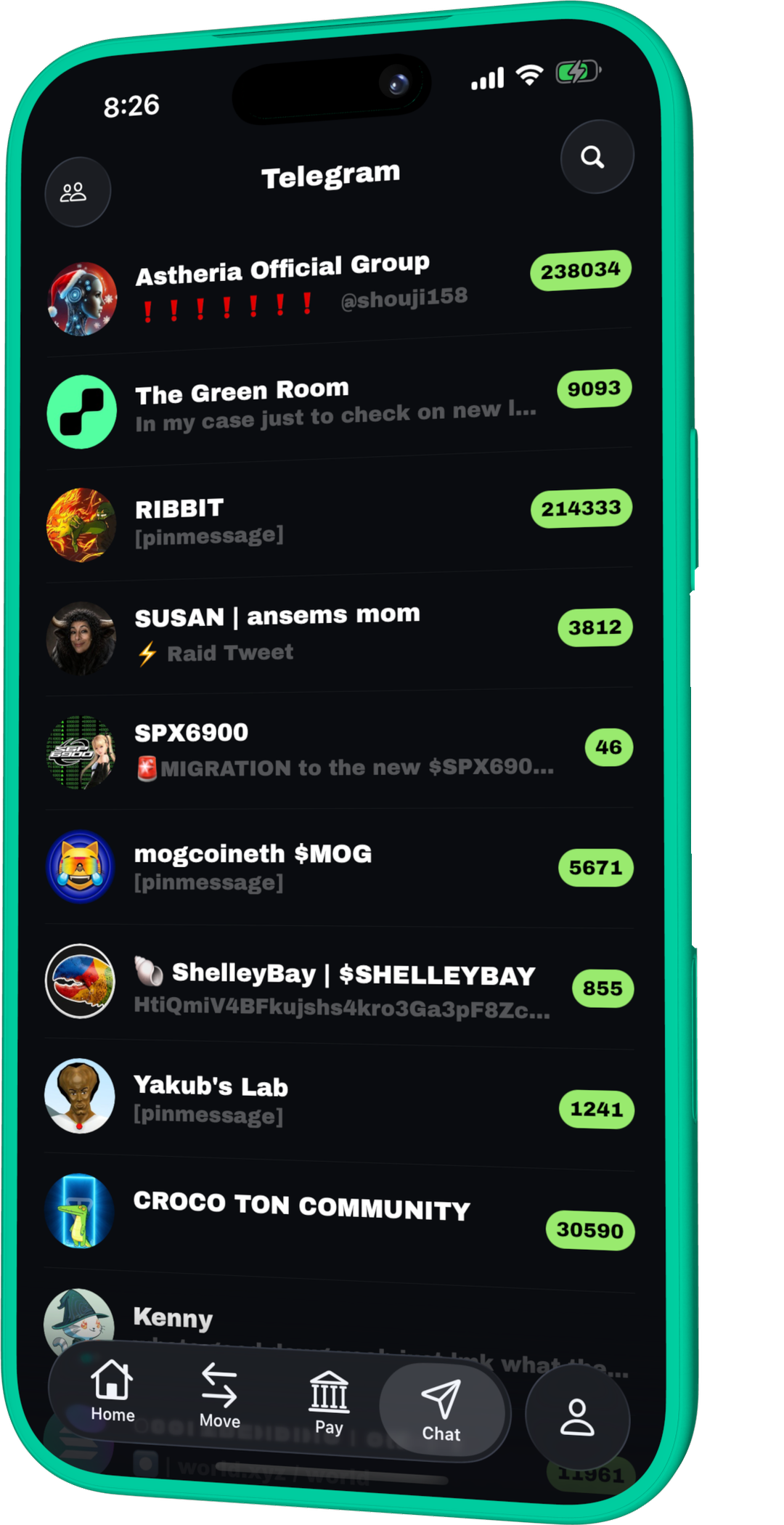 Telegram chat list inside Monet