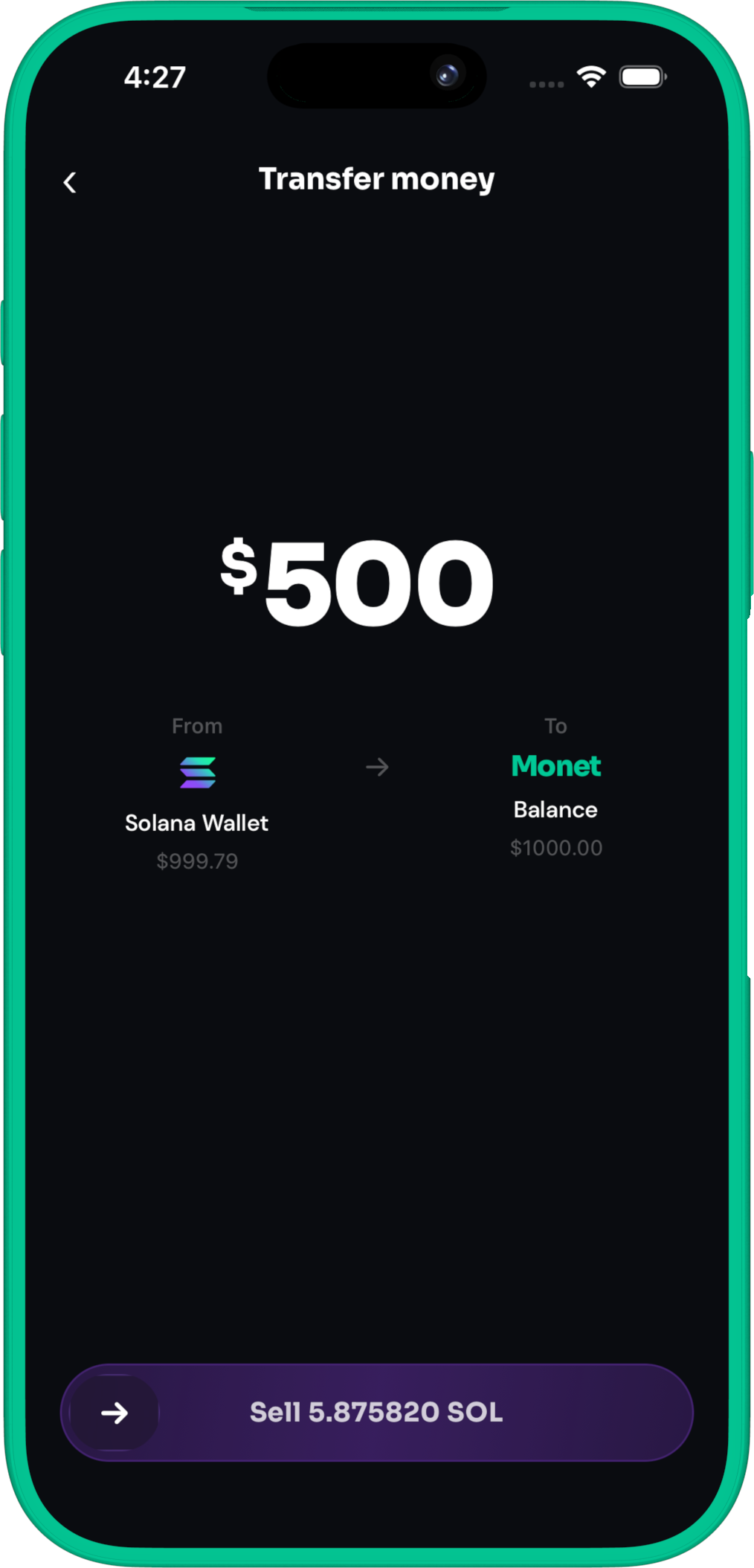Monet sell crypto back to USD